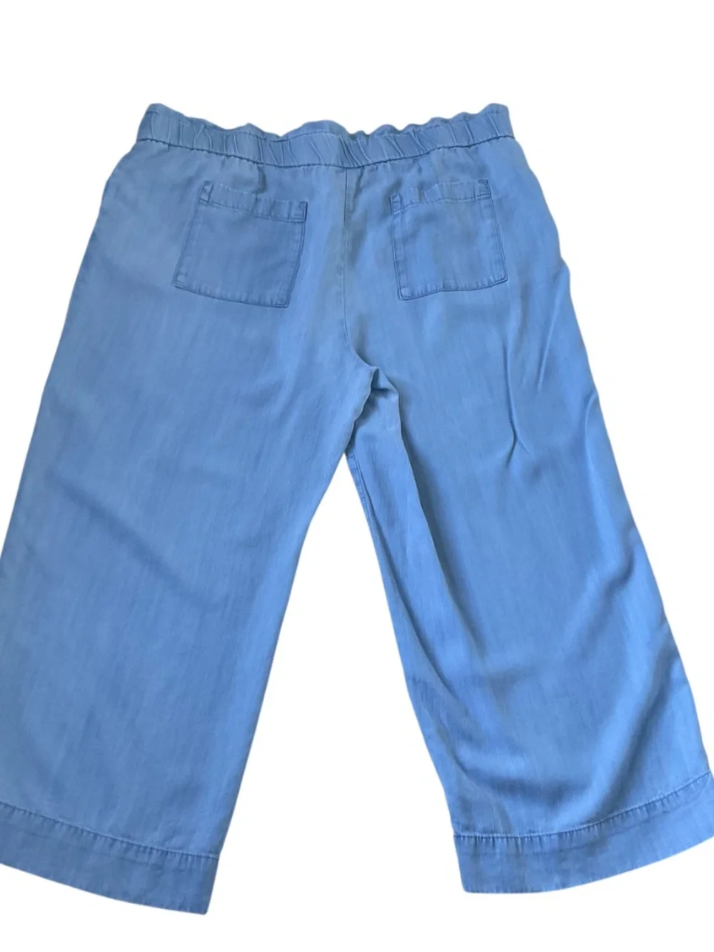 J. Jill Wide-Leg Cropped Pants Sz L Petite Blue Chambray Pull On Comfort Coastal